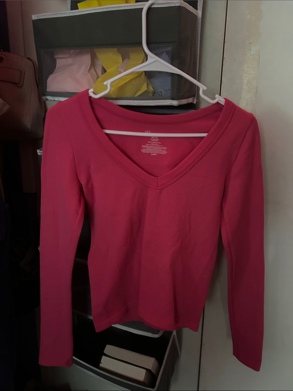No Boundaries Pink V-Neck Ribbed Long Sleeve Top